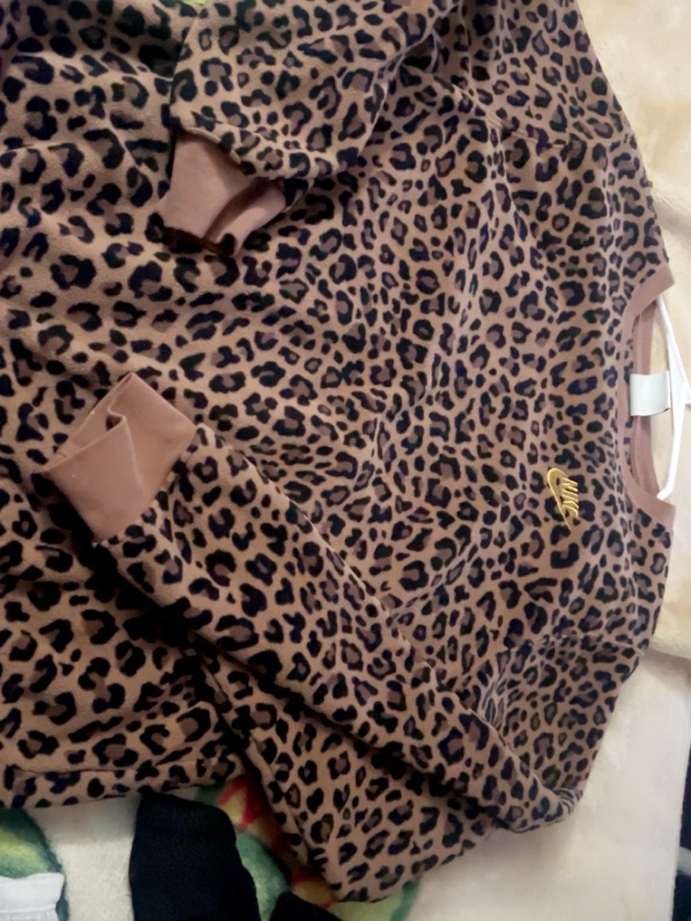 Nike Leopard Print Crewneck with Gold Swoosh
